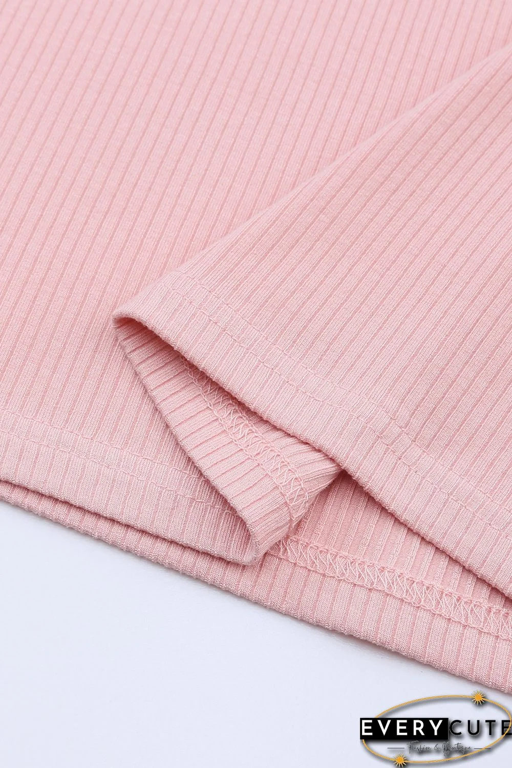 Pink Ruffle Tulle Sleeve Ribbed Knit Bodycon Dress