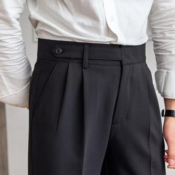 Winzsparks High Waist Men Dress Pants Trousers Spring Autumn New British Style Straight Slim Fit Suit Pant Solid Casual Fashion Men Clothes