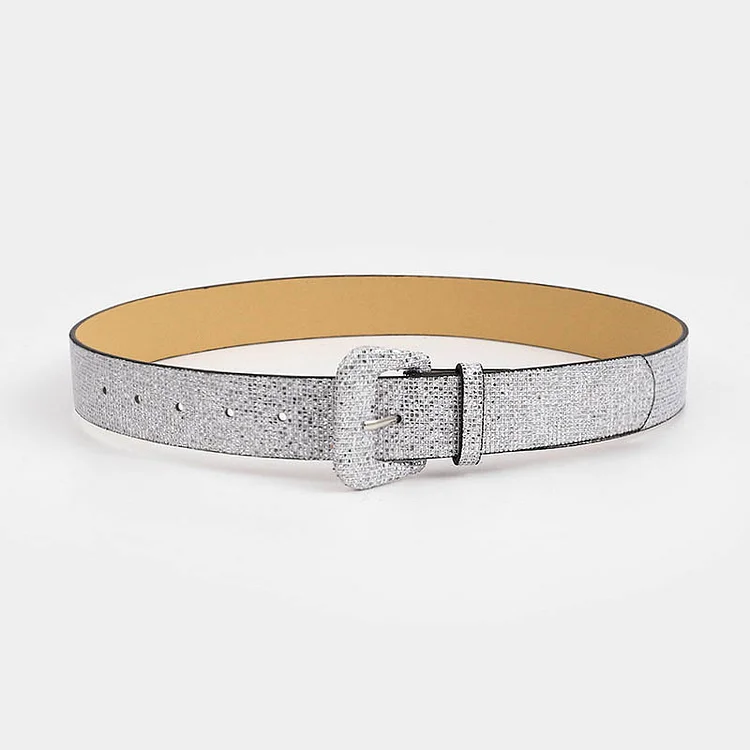 Retro PU Leather Grid Shiny Buckle Wide Belts