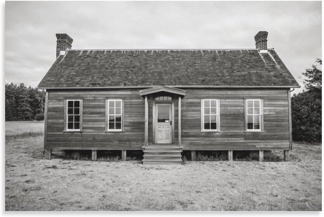 Whidbey Island Beach Wall Art Beach House Black and White Wall Art Architecture Cottage Art Canvas Print Picture Wall Art Poster for Bedroom Living Room Decor 08x12inch(20x30cm) Unframe-Style