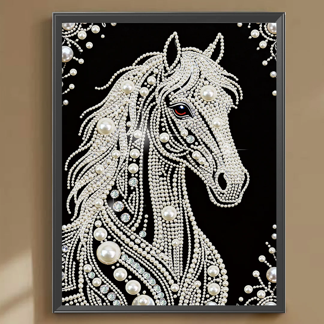White Horse DIY Pearl Painting Kit for Home Wall Decor 30x40cm Without Frame