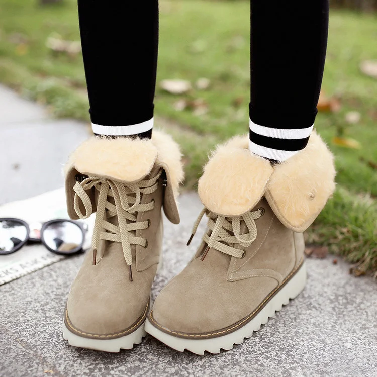 Non Slip Ankle Snow Booties Faux Fur Mid Calf Warm Boots