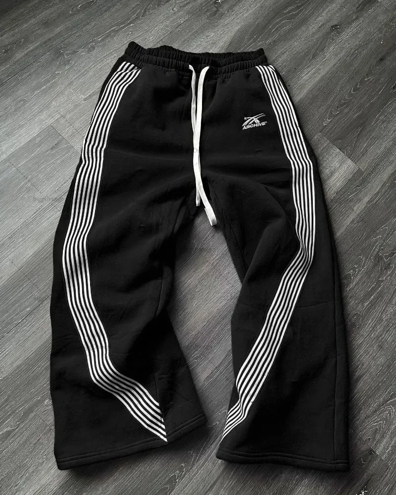 Aonga American Sweatpants Y2K Pants Men Women Gothic Hip Hop Letter Patch Design Casual Retro Loose Elastic Waist Jogging Casual Pants 1226 aonga