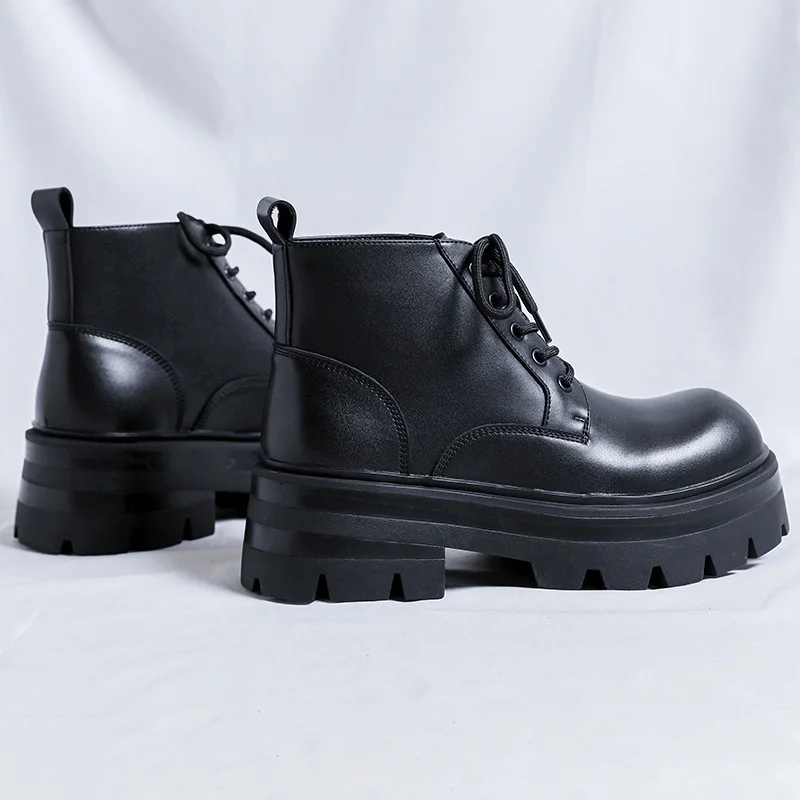 Qengg Qengg Boots Men In Autumn And Winter Increased Tooling Locomotive Wind Super Fire Leather Boots Big Head Advanced Sense Ankle Boots 9133-Y