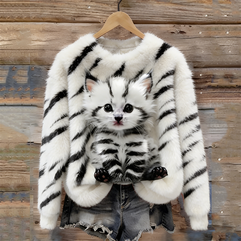 Lovely Tabby Cat & Pattern Cozy Plush Sweatshirt wearshes