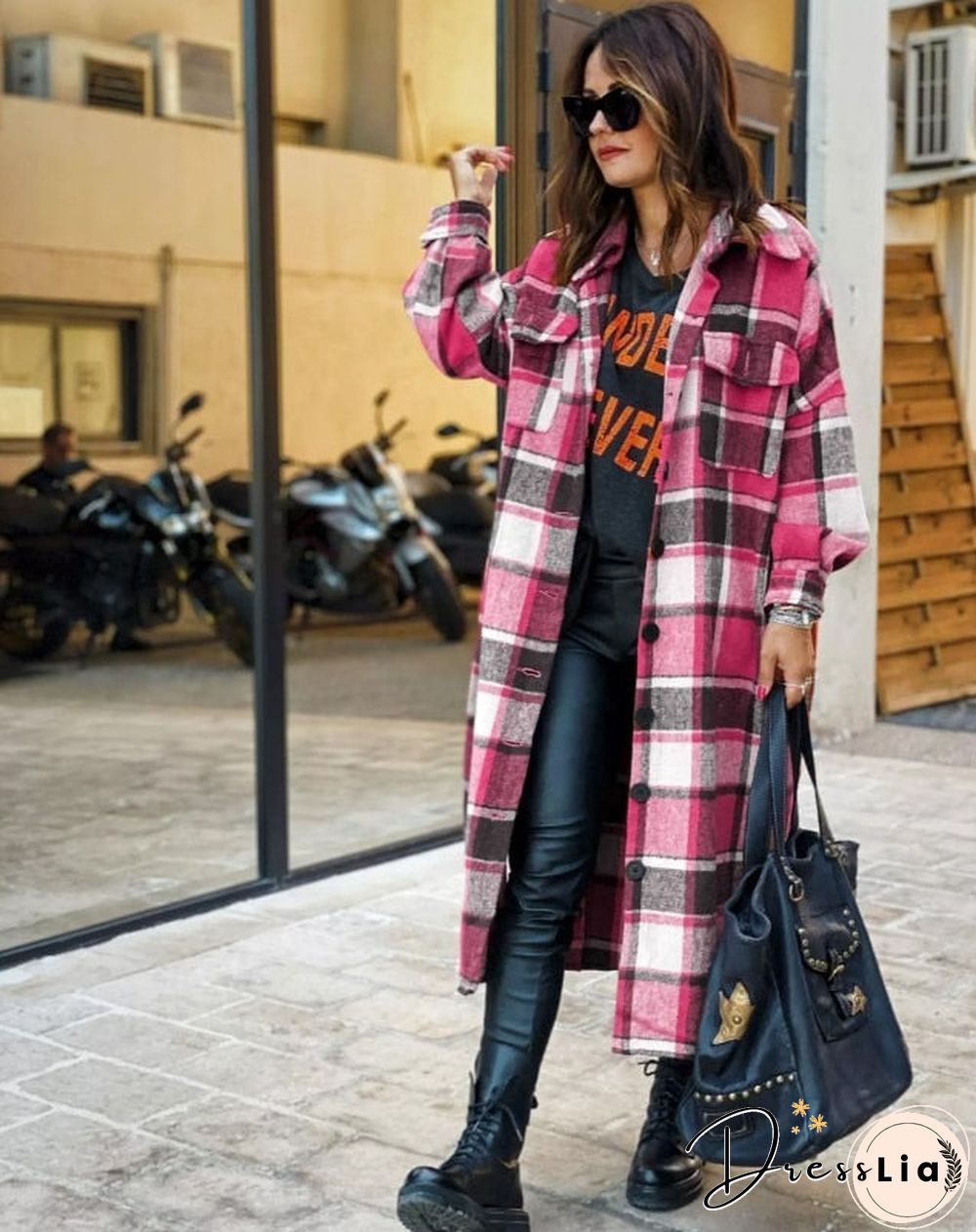 Women'S Fashion Long Plaid Coat Autumn Shirt Coat Woolen Coat Streetwear Women Clothing Loose Coat Female Casual Jacket