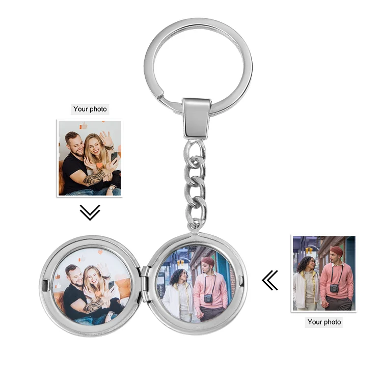 Photo Locket Keychain In Silver Personalized 2 Photos Gift for Family