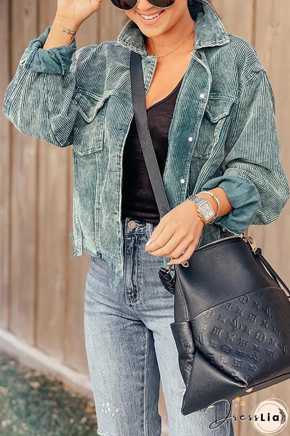 Frayed Hem Cropped Corduroy Jacket