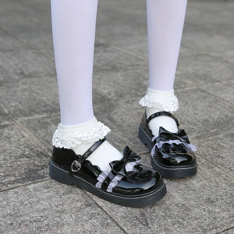 Qengg Lolita Shoes women Harajuku Cute shoes lolita shoes bow black platform shoes Loli Round Head Women Shoes Princess 2022