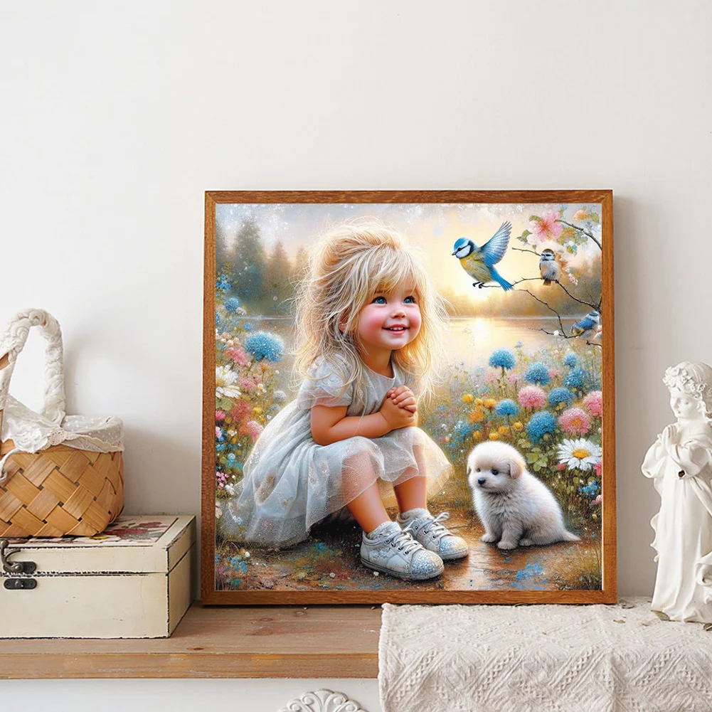 Diamond Painting - Full Round Drill - Girl & Dog(Canvas|30*30cm)