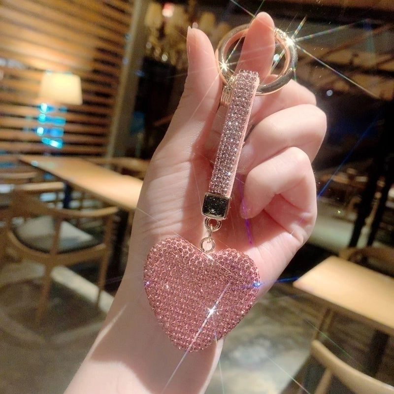 Sweet Heart Shape Ceramic Metal Inlay Rhinestones Women’s Bag Pendant Keychain