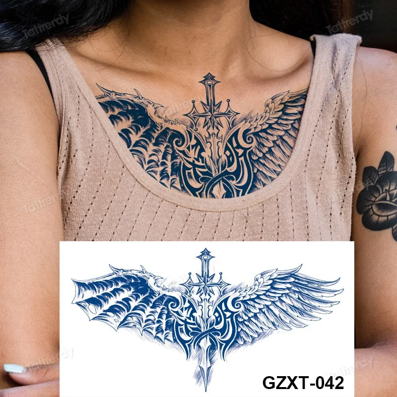 large temporary tattoo juice ink long lasting blue tattoo sticker breast chest totem wings dragon body art painting sexy for men