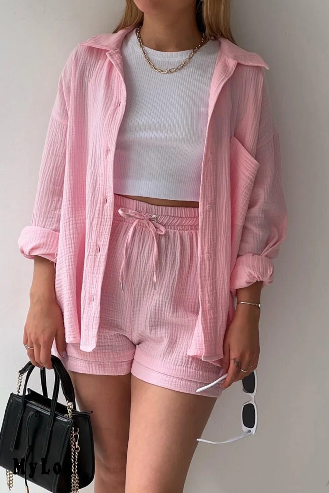 Long sleeve shirt short set