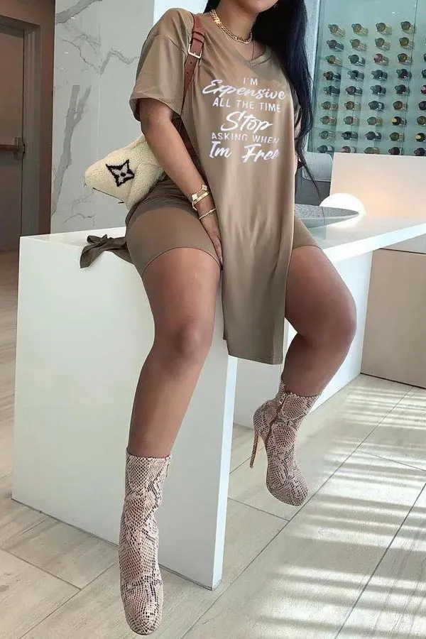 Casual Loose Letter Print T-Shirt Shorts Set