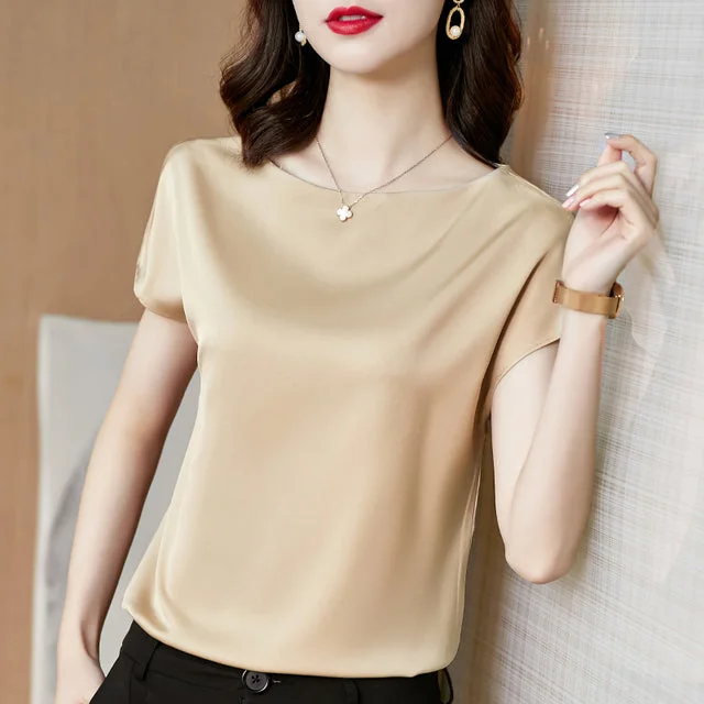 Satin Short Sleeve Blouse