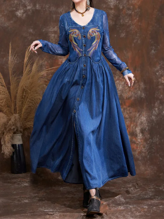 Women's Embroidery Stitching Sleeveless Off-shoulder Maxi Dress