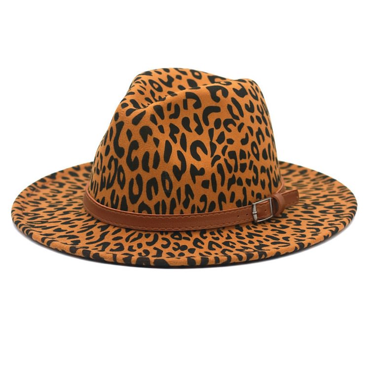 Wide brim leopard hat with buckle band