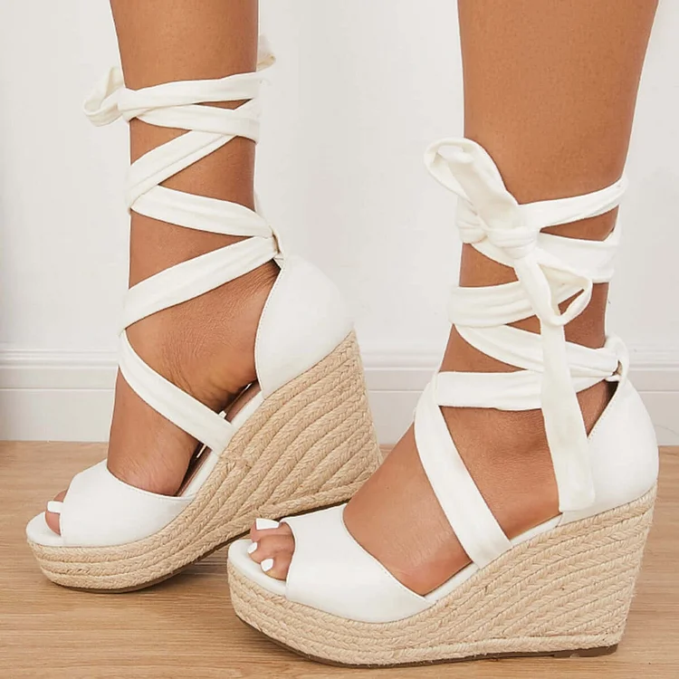 Summer Lace Up Espadrille Heel Platform Wedge Sandals