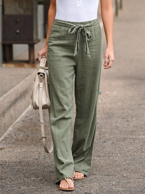 Lace-up Elastic Waist Elegant Women's Cotton and Linen Pants tjj Shicloths
