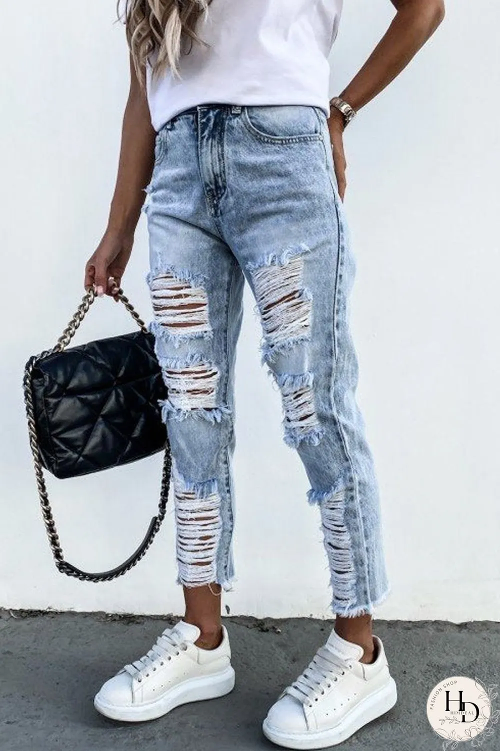 Burrs Denim Ripped Straight-Leg Pants