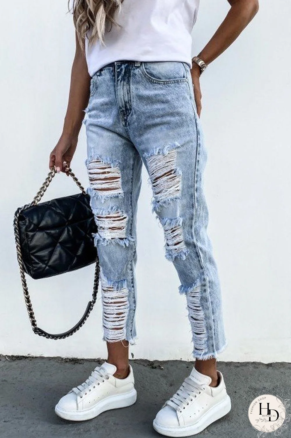 Burrs Denim Ripped Straight-Leg Pants