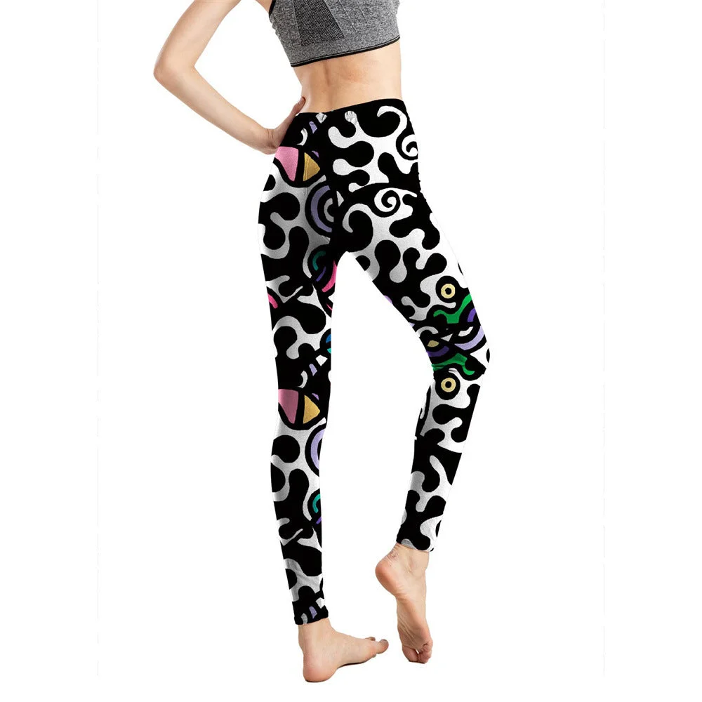 Uveng Milk Silk Printed Abstract Letter Cropped Leggings