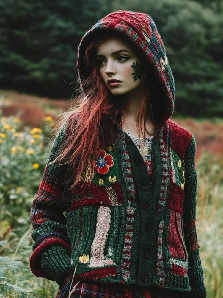 Scottish Vintage Floral Pattern Women's Hooded Sweater