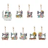 9pcs Sewing Machine DIY Diamond Art Keychains