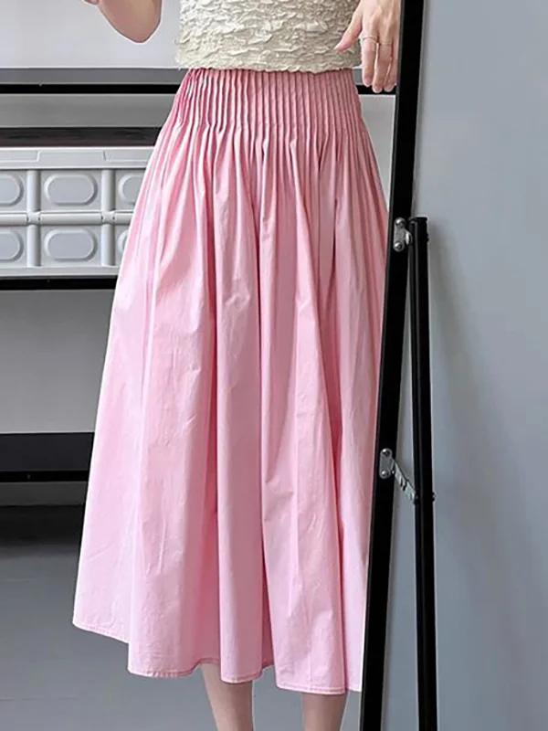 Solid Color Pleated Loose A-Line Skirts Bottoms