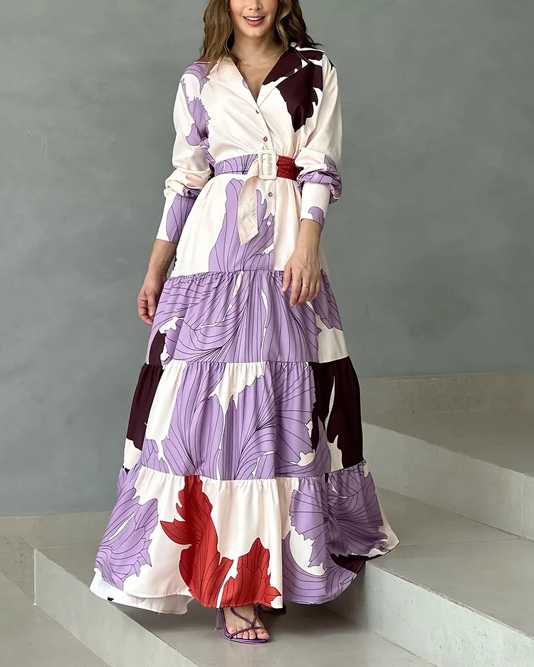 Bohemian print ruffled panel dress