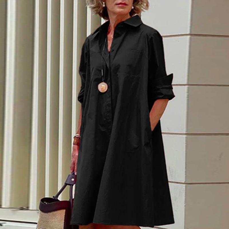 Gamezstake Elegant Turn-down Collar Women Shirts Dress Spring Polka Dot Print Office Party Dress Autumn Long Sleeve Pocket Pullover Dresses