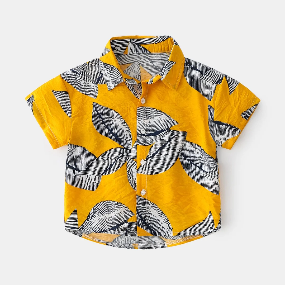 2-7T Toddler Kid Baby Boy Girls Clothes Short Sleeve Floral Shirt Boho Beach Print Party Gentleman Summer Vacation Boys Shirt