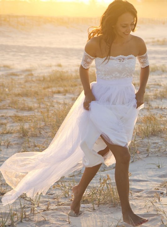 Beach Tulle lace Wedding Dress PD067 - AZAZEI