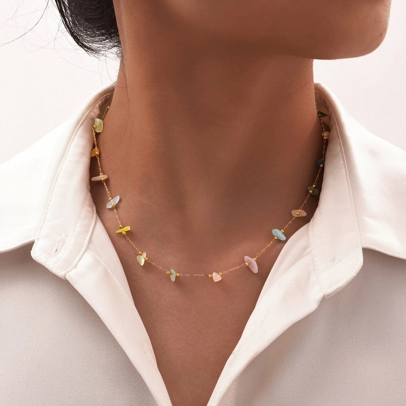 IG Style Vacation Bohemian Geometric 201 Stainless Steel Natural Stone 18K Gold Plated Necklace In Bulk