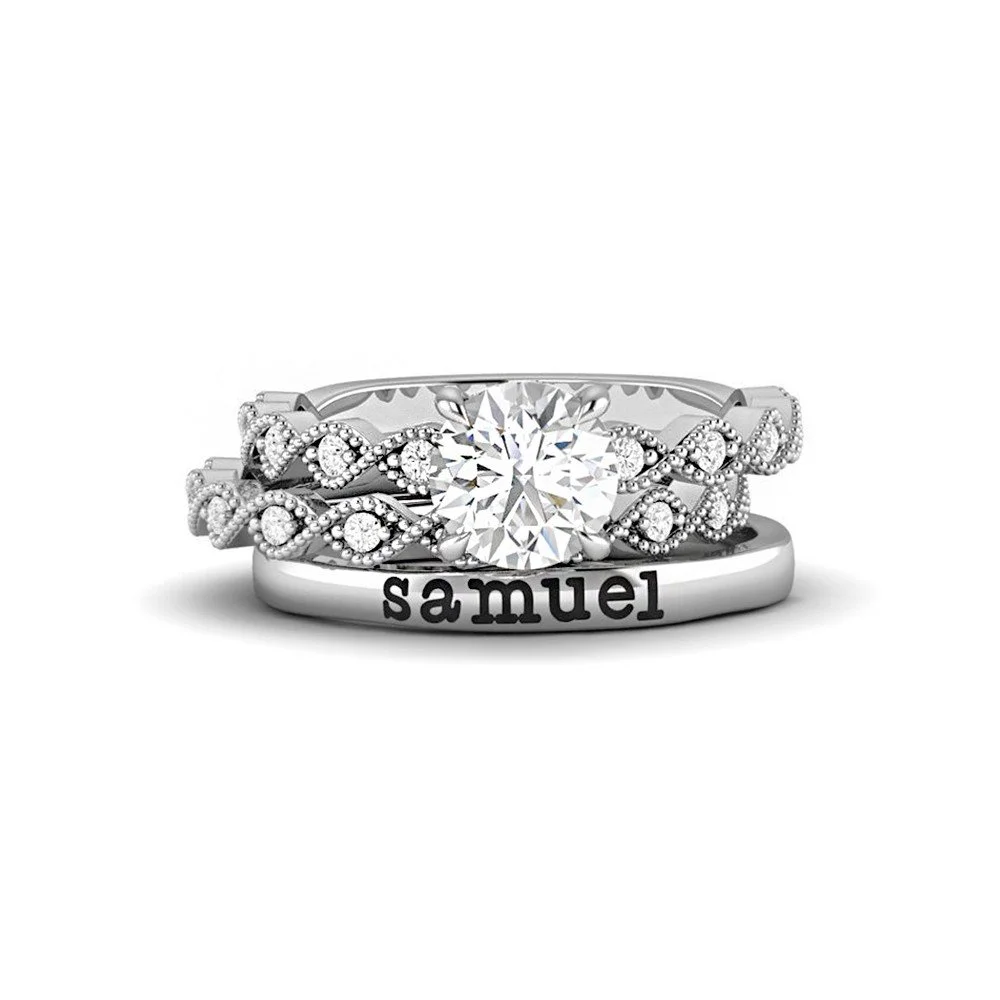 Infinity Milgrain Personalized Engagement Ring Stack Gift for MOM,Wife,Girlfriend Husband Boyfriend Dad