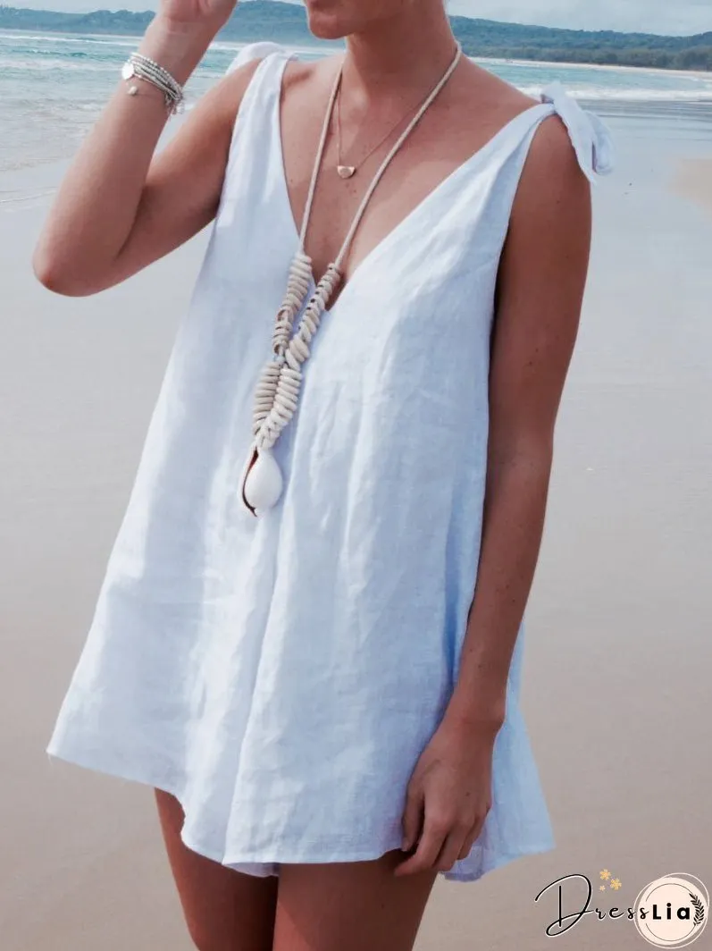 Women's Jumpsuits Deep V Neck Tie Casual Jumpsuit