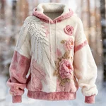 Boho Rose & Wings Women's Flannel Hooded Sweatshirt - Image 2