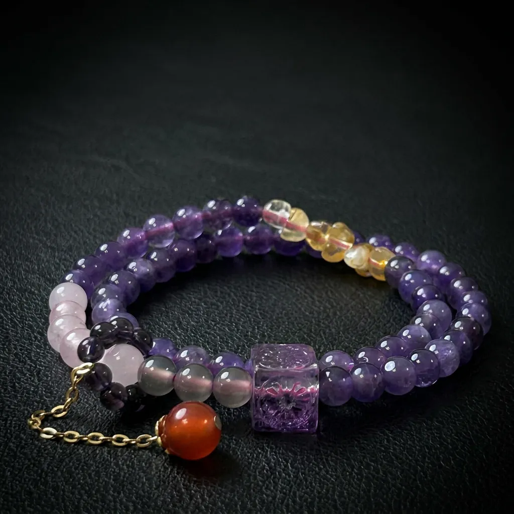JiStones Ethereal Amethyst & Li-Huo Energy Double-Wrap Bracelet Mystic Amethyst Double-Wrap (6mm)