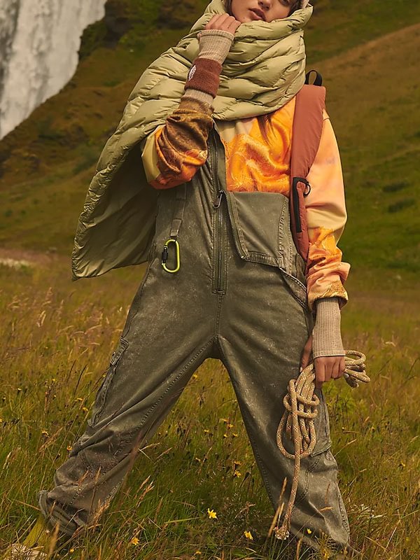 Outdoor distressed work pocket women's jumpsuit