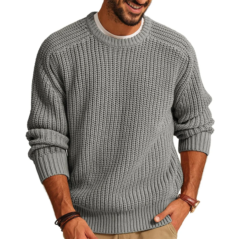 Uveng Uveng New Men's Solid Color Long-Sleeved Round Neck Fashion Sweater Loose Retro Sweater