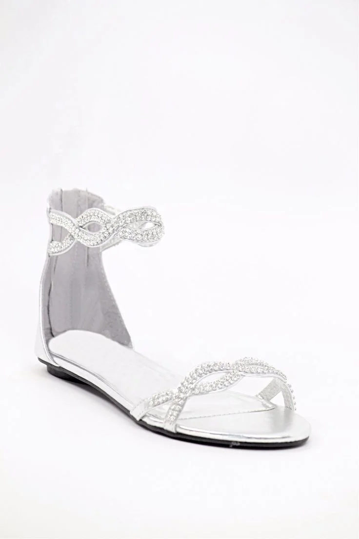 Silver Metallic Custom Made Rhinestone Wedding Flats |FSJ Shoes