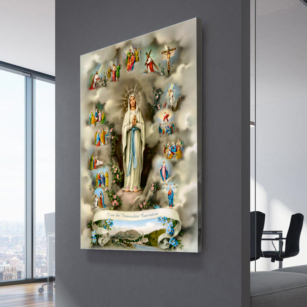 Our Lady of Lourdes Rosary Prayer Canvas Wall Art 
