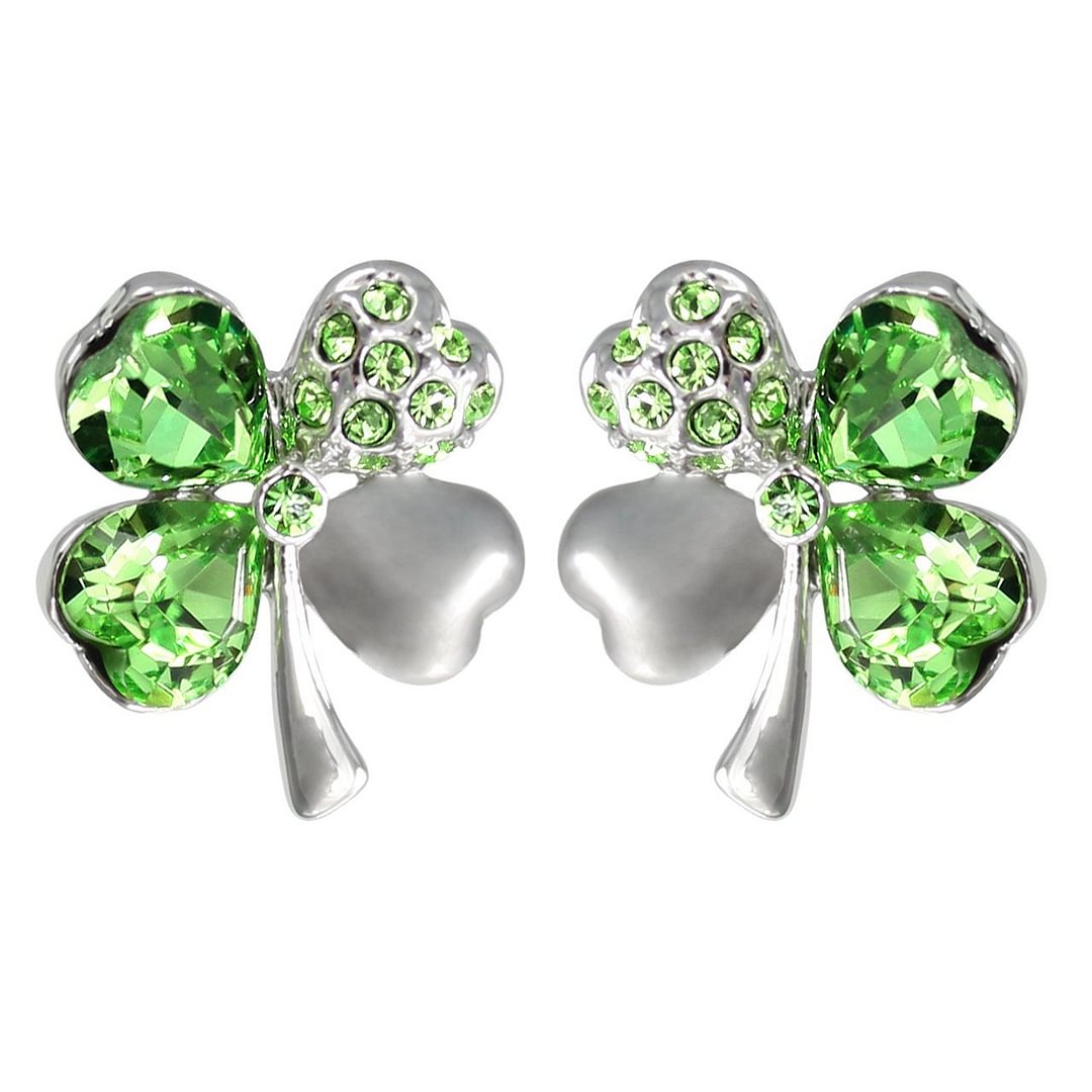 Green Four Heart Clover Earrings