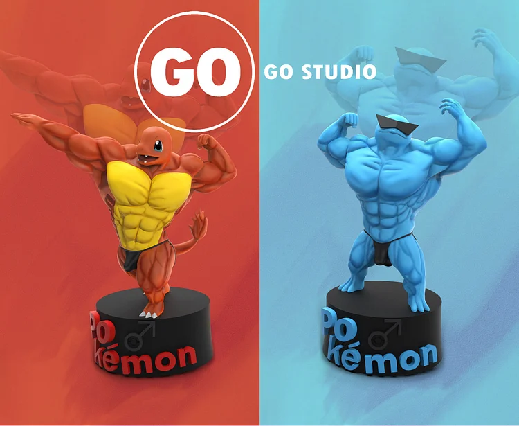 Pre-order Muscle Show Series Squirtle Charmander Bulbasaur & Pikachu - Private - Pokemon Resin Statue - GO Studios