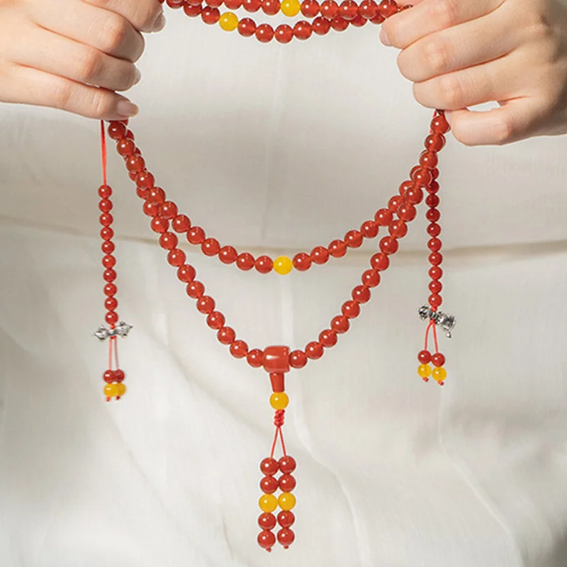 Natural Red Agate Yellow Agate 108 Beads Happiness Wealth Bracelet Mala