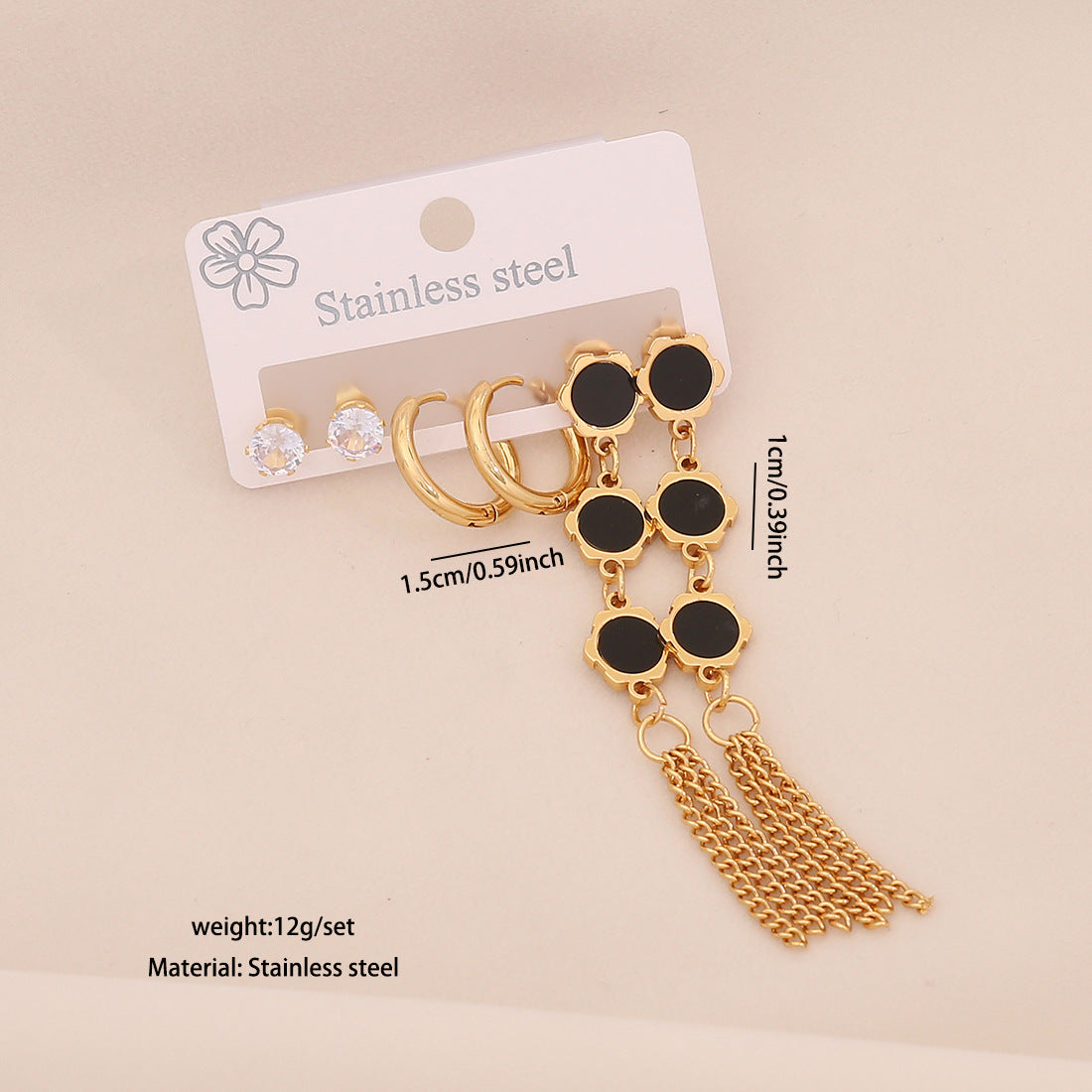 Niche Long Love Titanium Steel Earrings Set Six-Leaf Flower Earrings Stainless Steel E605