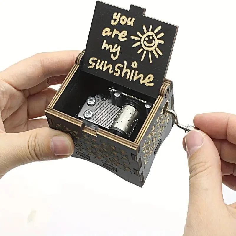 You Are My Sunshine Letter Pattern Music Box, 1 Count Hand Crank Wooden Vintage Laser Engraved Music Box, Gift for Birthday Anniversary Wedding You Are My Sunshine Letter Pattern Music Box, 1 Count Hand Crank Wooden Vintage Laser Engraved Music Box, Gift for Birthday Anniversary Wedding