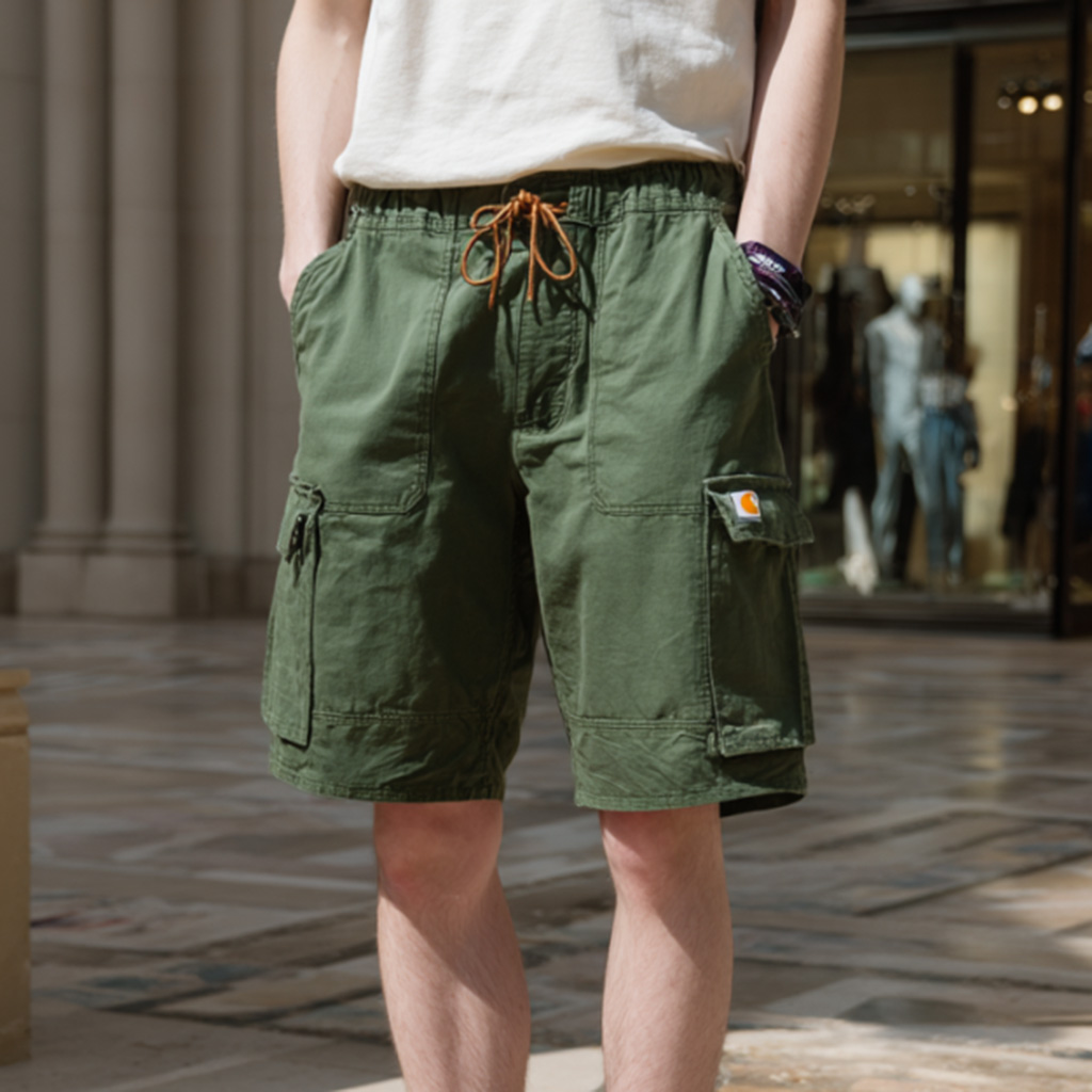 Military Green Cargo Shorts With Adjustable Waist