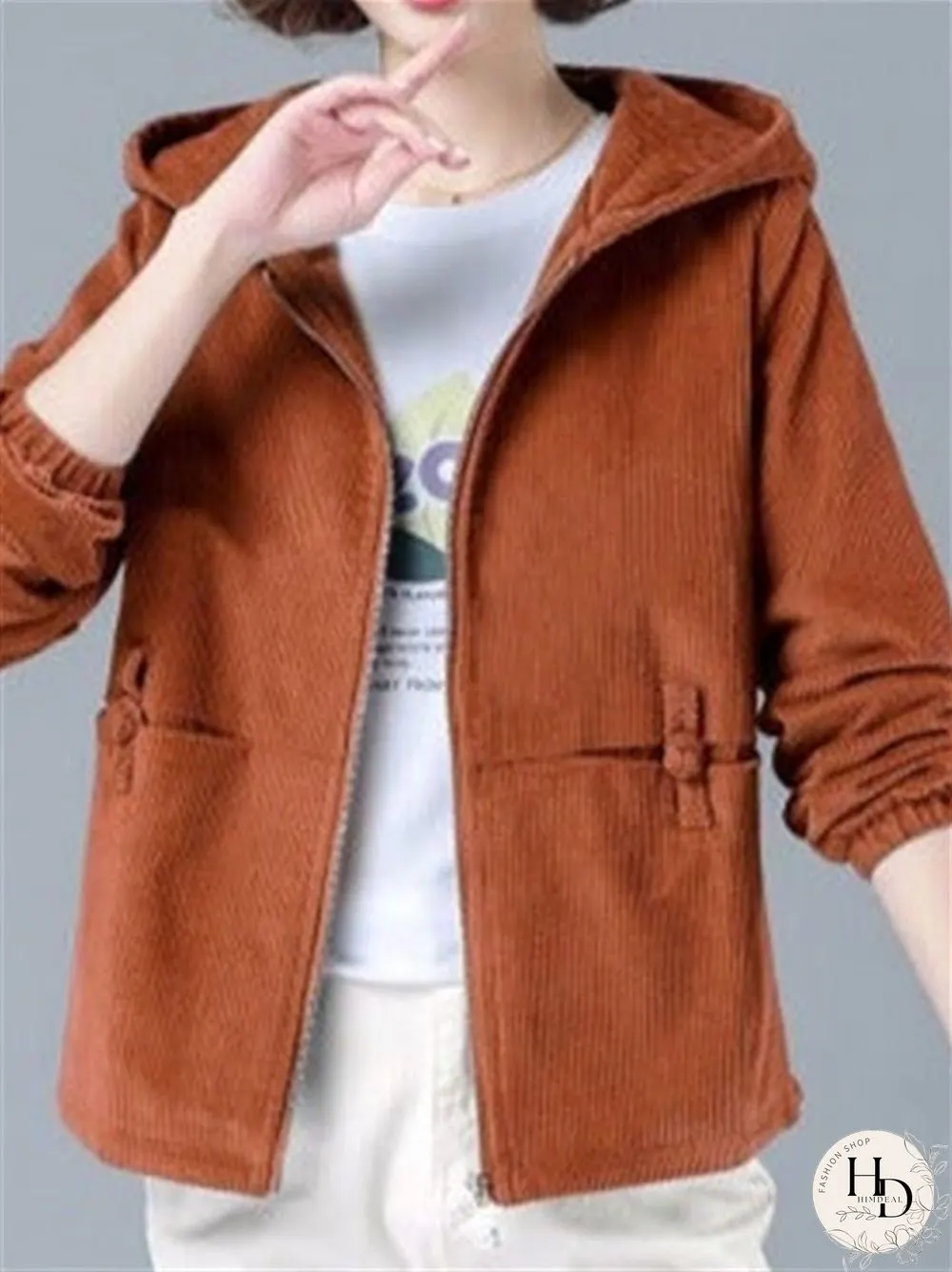 Autumn Winter Loose Short Jacket Casual Corduroy Jacket Women