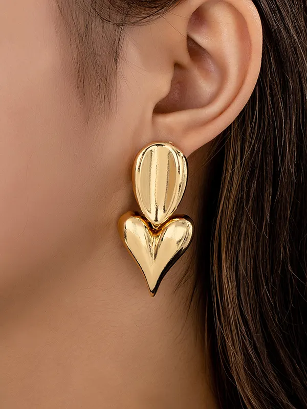 Heart Shape Geometric Drop Earrings GOLD-One_size